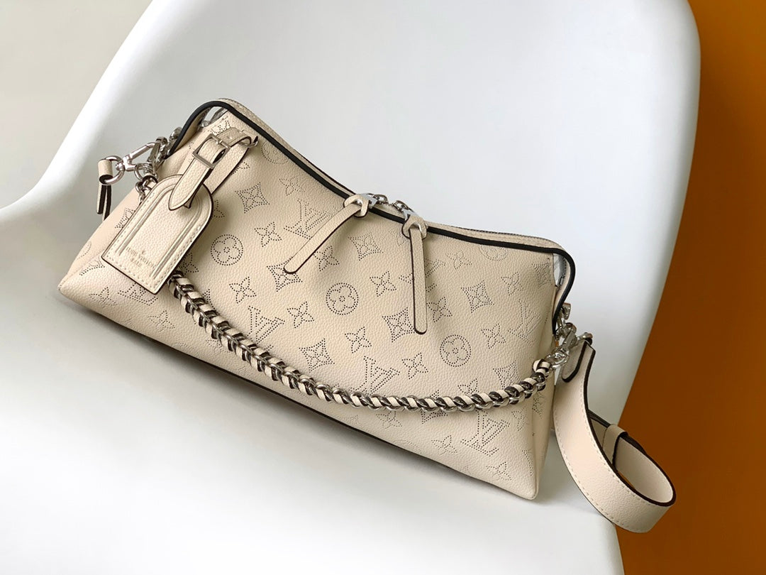 Louis Vuitton Beige Embossed Monogram Leather Shoulder Bag with Chain Strap