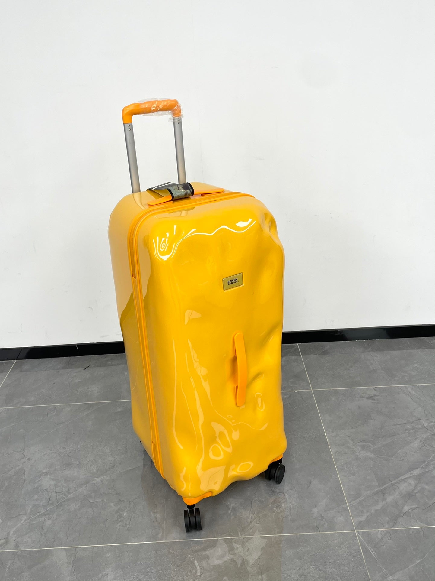 Bright Yellow Glossy Waterproof Rolling Suitcase Travel Luggage