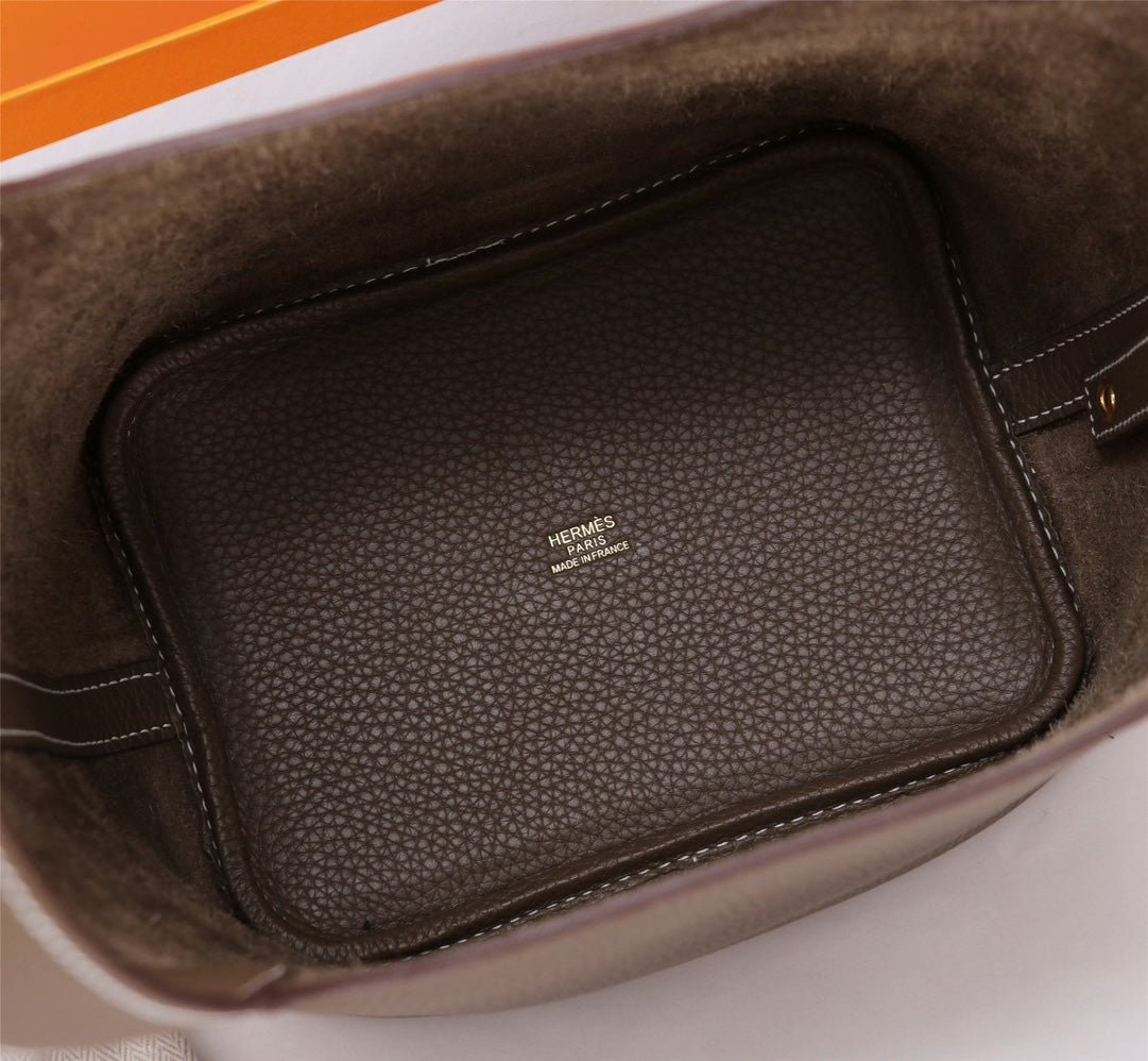 Hermes Picotin Lock 18 Bag Etoupe Clemence Leather Gold Hardware