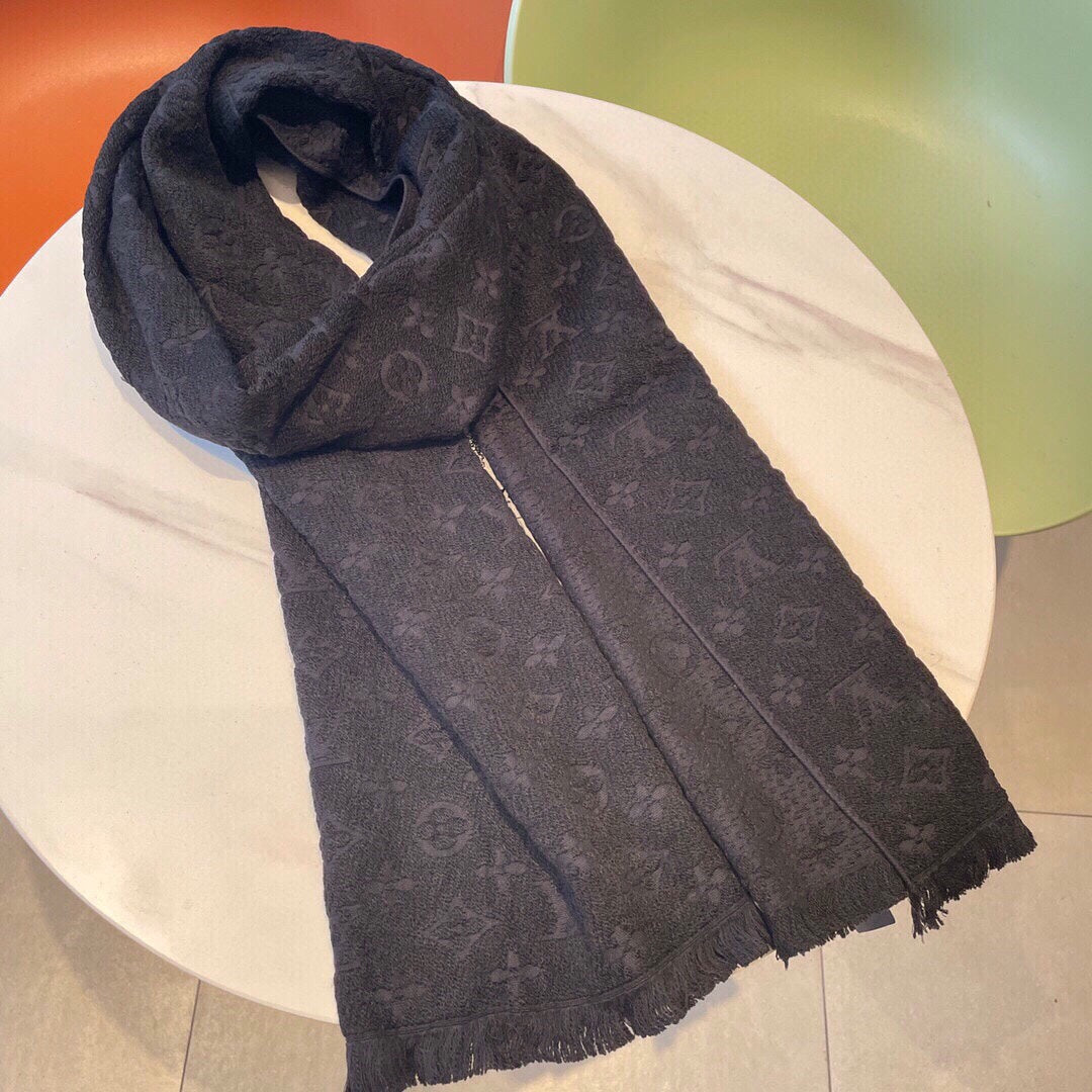 Luxury Monogram Print Scarf for Women - Soft Designer Style Winter Shawl and Fashion Wrap, Dark Grey