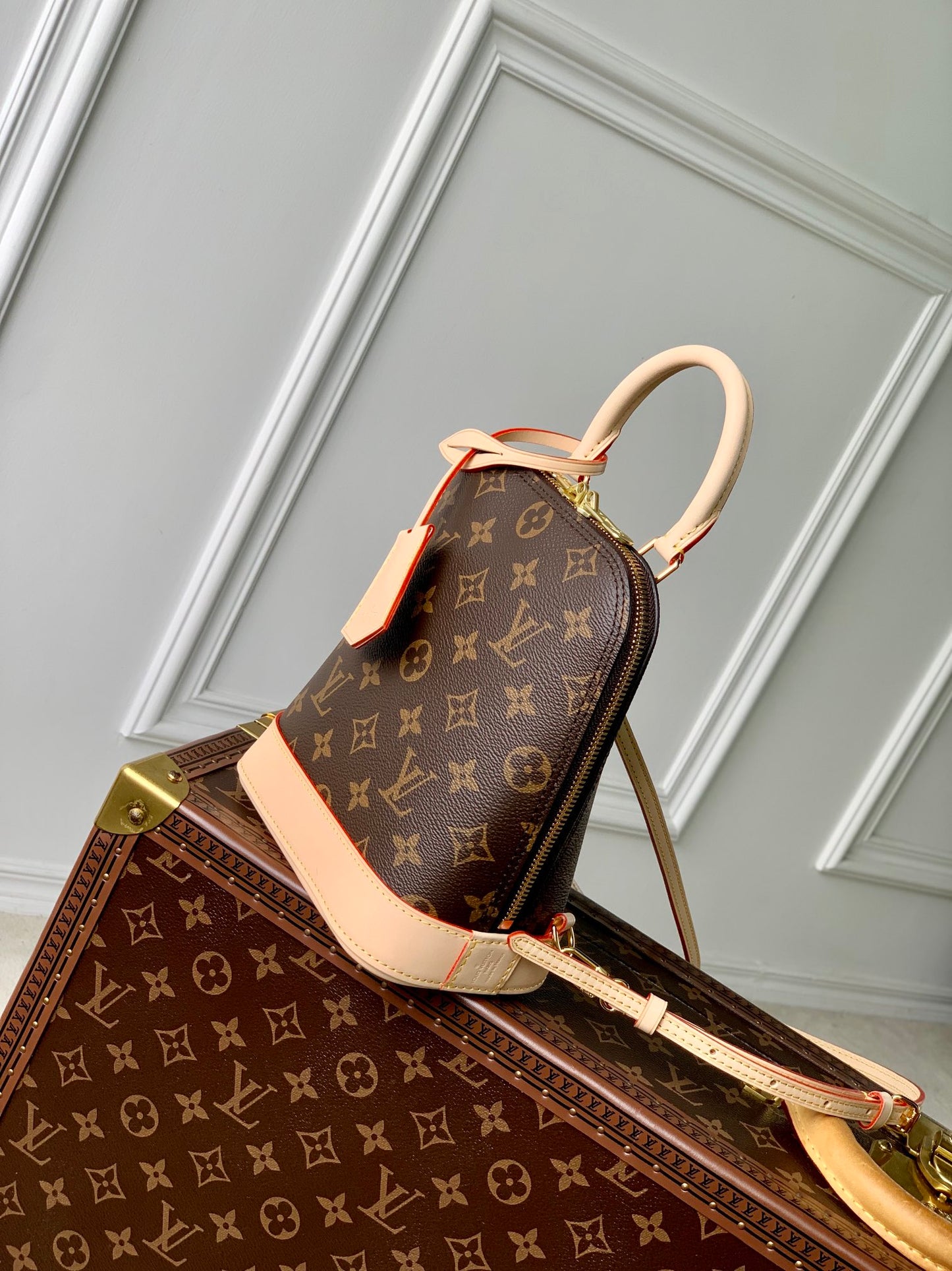 Louis Vuitton Classic Monogram Brown Canvas Mini Backpack with Leather Trim