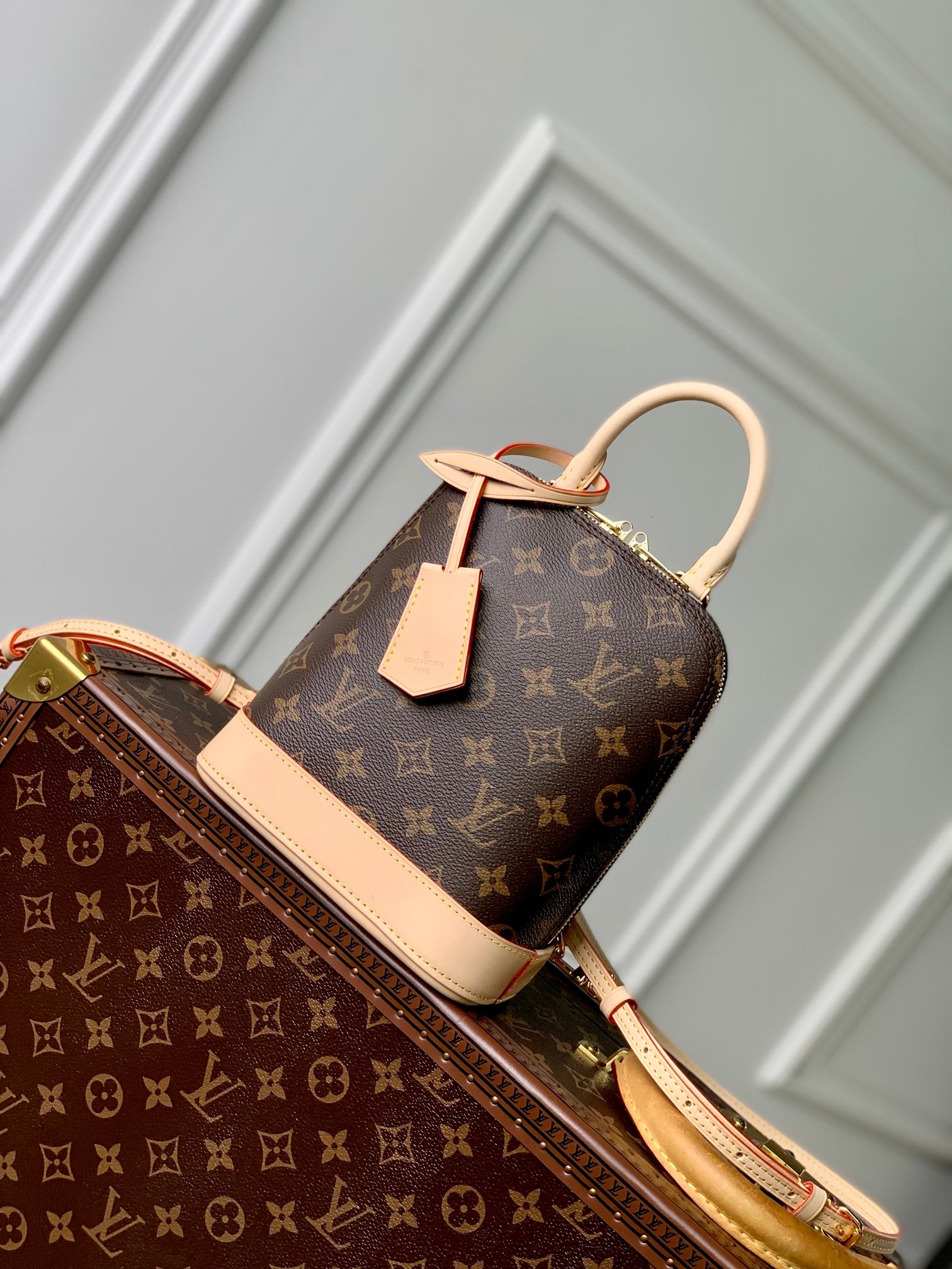 Louis Vuitton Classic Monogram Brown Canvas Mini Backpack with Leather Trim