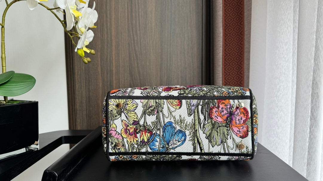 Dior Vintage Floral Embroidered Top Handle Bag with Shoulder Strap
