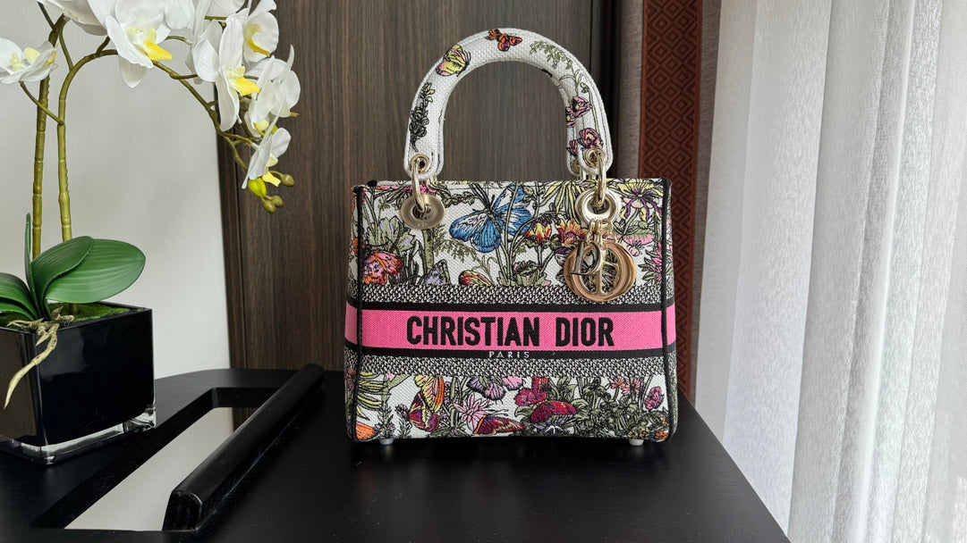 Dior Vintage Floral Embroidered Top Handle Bag with Shoulder Strap