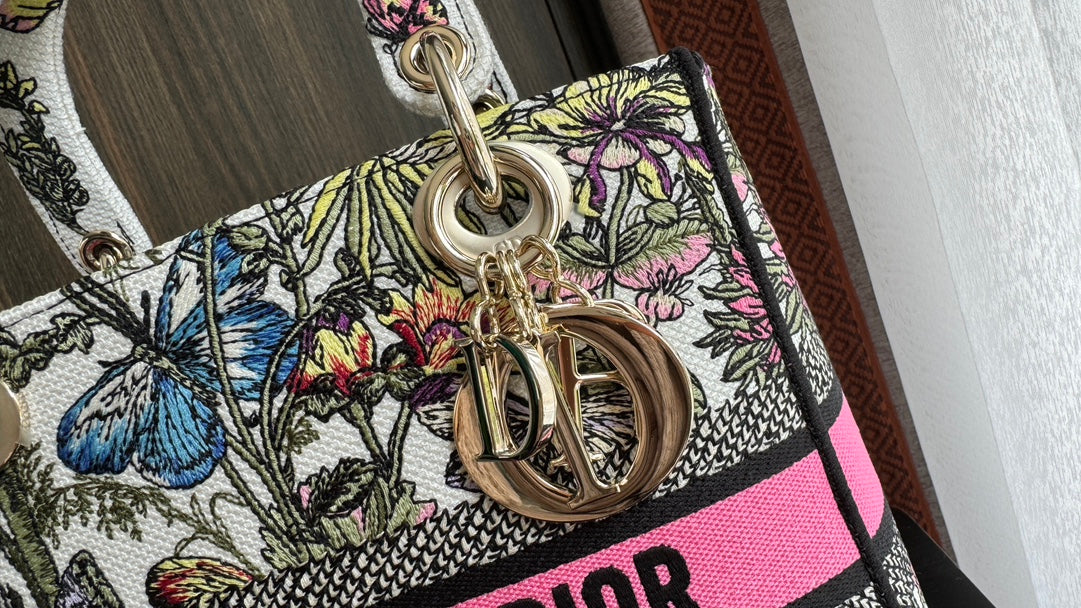 Dior Vintage Floral Embroidered Top Handle Bag with Shoulder Strap