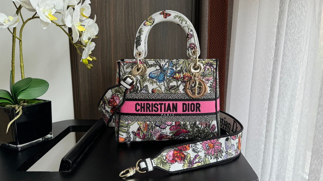 Dior Vintage Floral Embroidered Top Handle Bag with Shoulder Strap