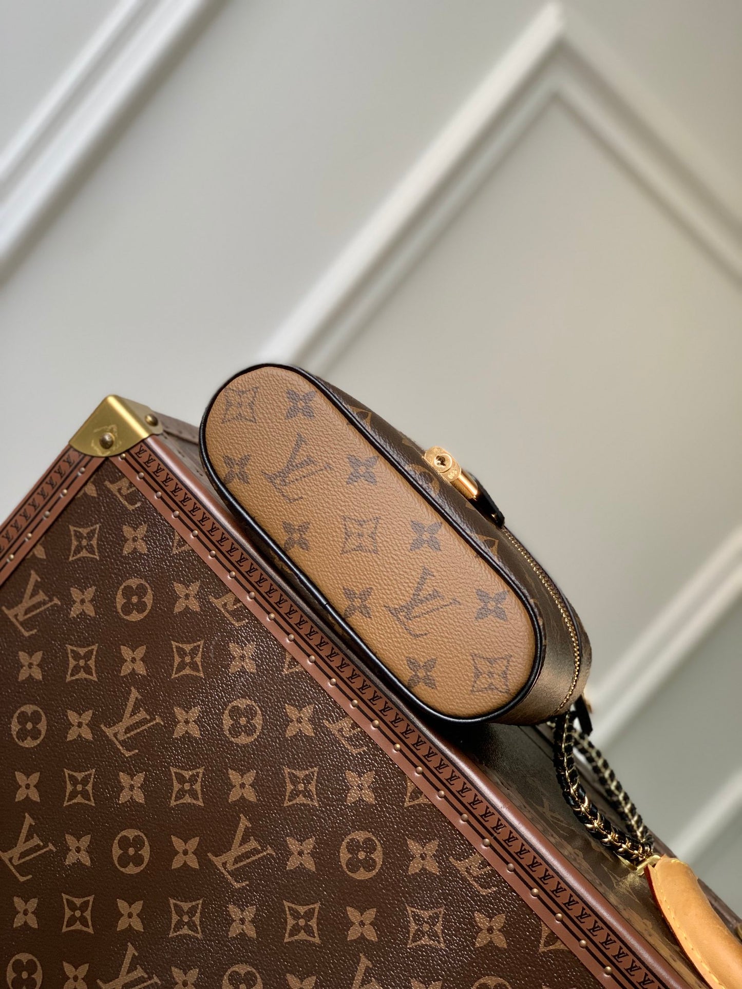 Louis Vuitton Vintage Monogram Canvas Vanity Case Handbag with Gold Padlock