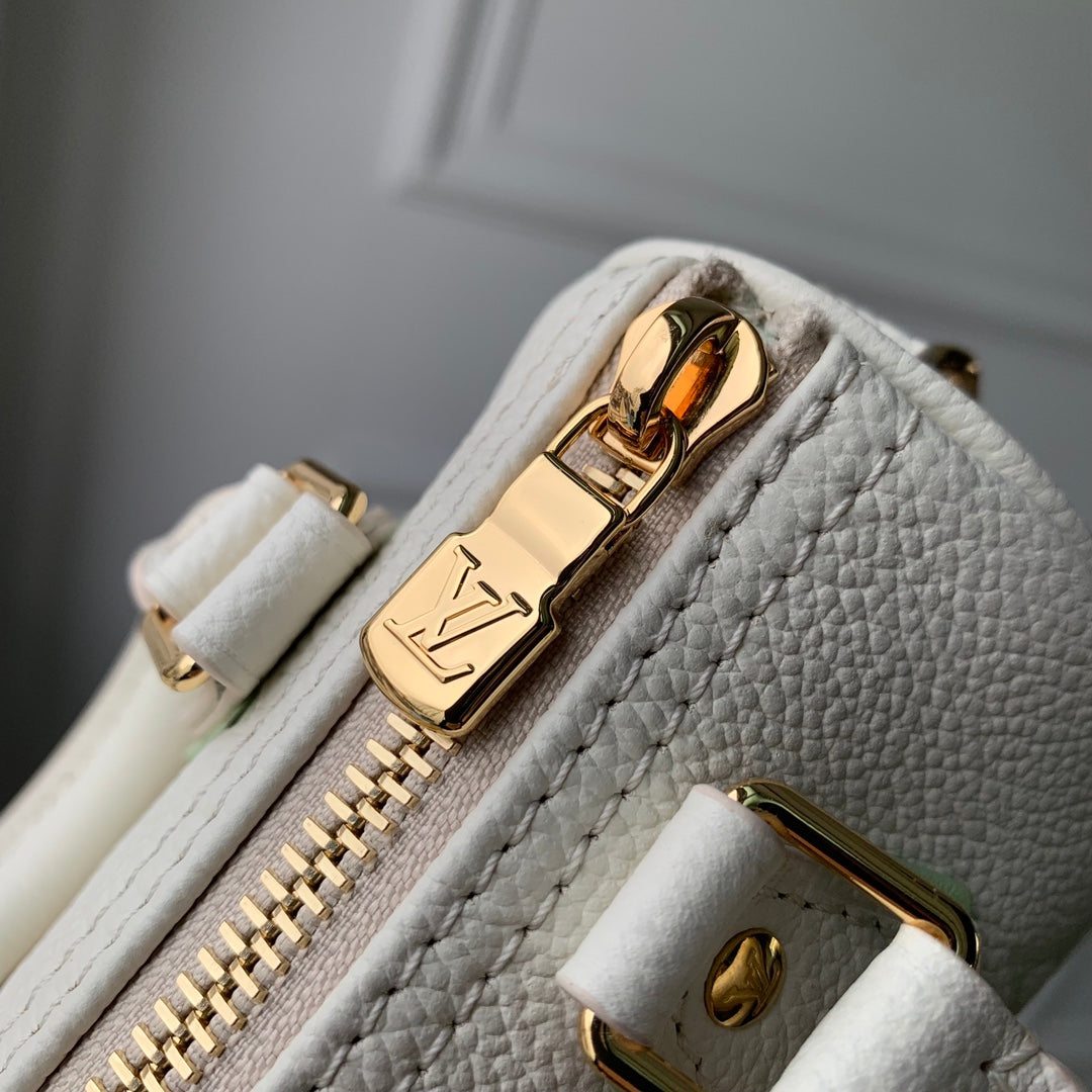 Louis Vuitton Mini Cream Leather Top Handle Bag with Sage Green Monogram and Gold Chain