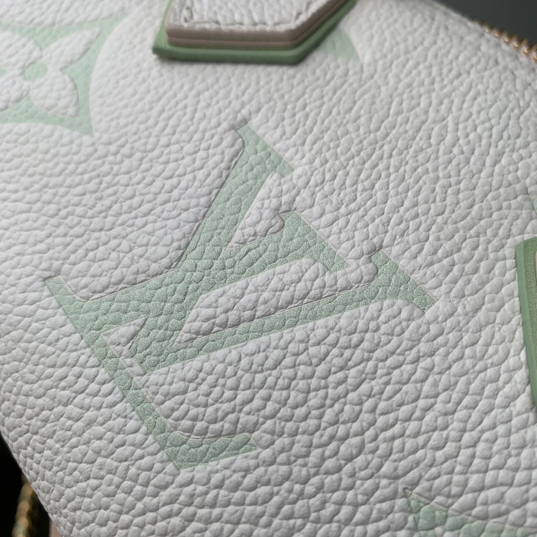 Louis Vuitton Mini Cream Leather Top Handle Bag with Sage Green Monogram and Gold Chain