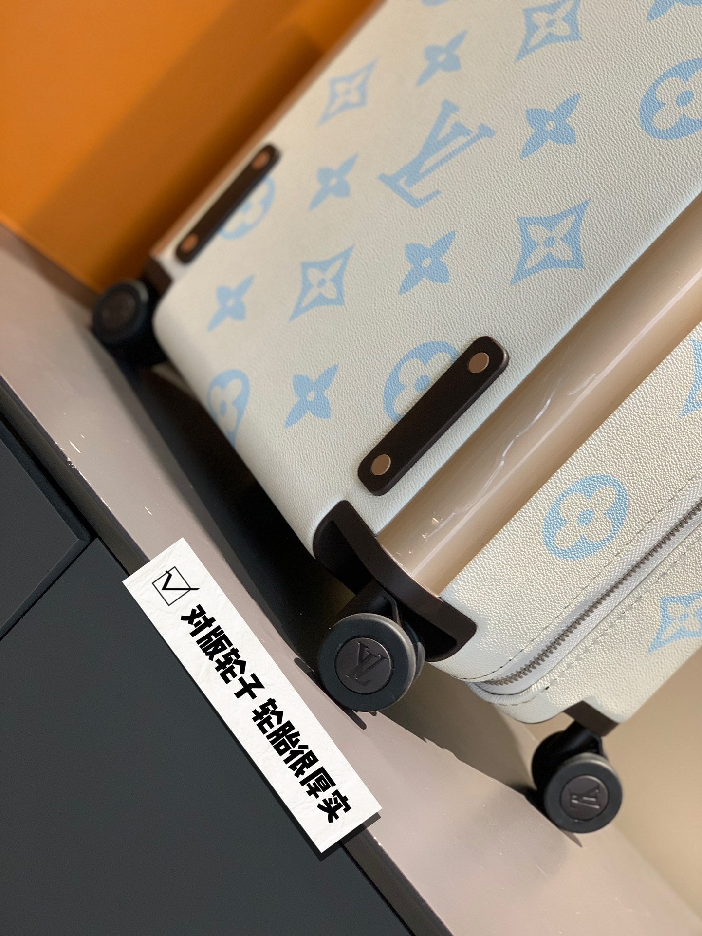 White and Light Blue Monogram Hardshell Rolling Carry-On Luggage