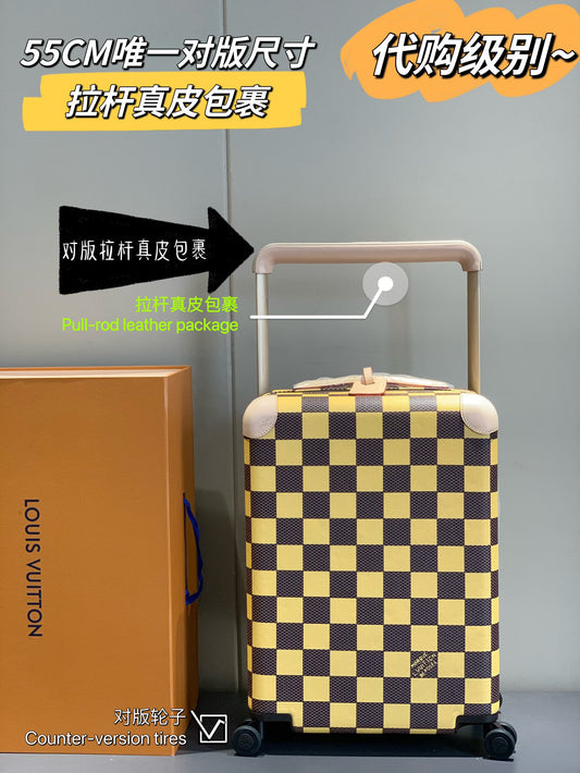 Classic Brown Checkerboard Carry-On Suitcase Luxury Rolling Luggage