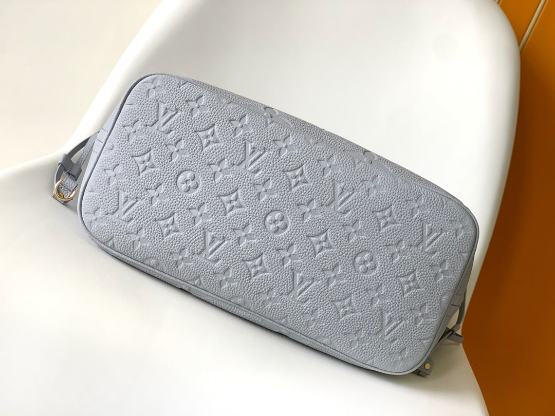 Louis Vuitton Light Blue Embossed Monogram Pattern Leather Tote Shoulder Bag