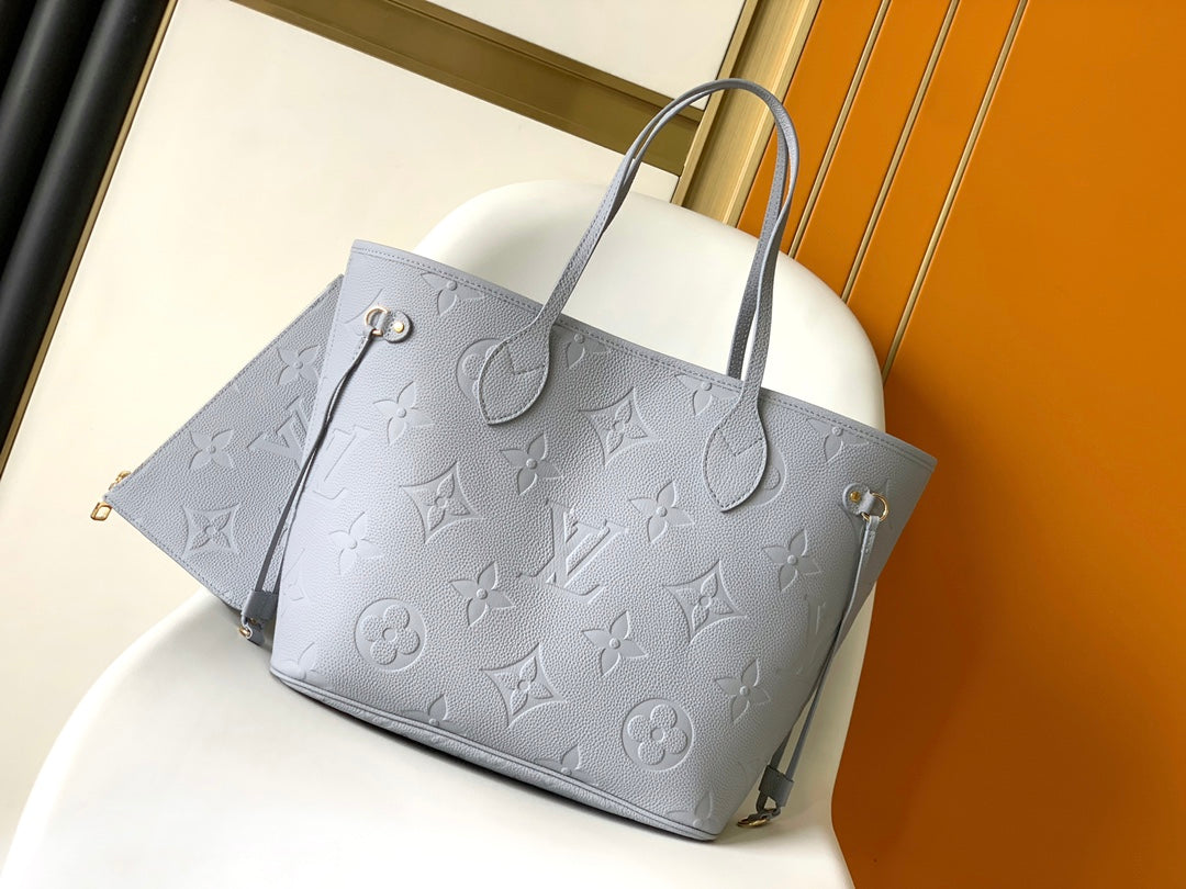 Louis Vuitton Light Blue Embossed Monogram Pattern Leather Tote Shoulder Bag