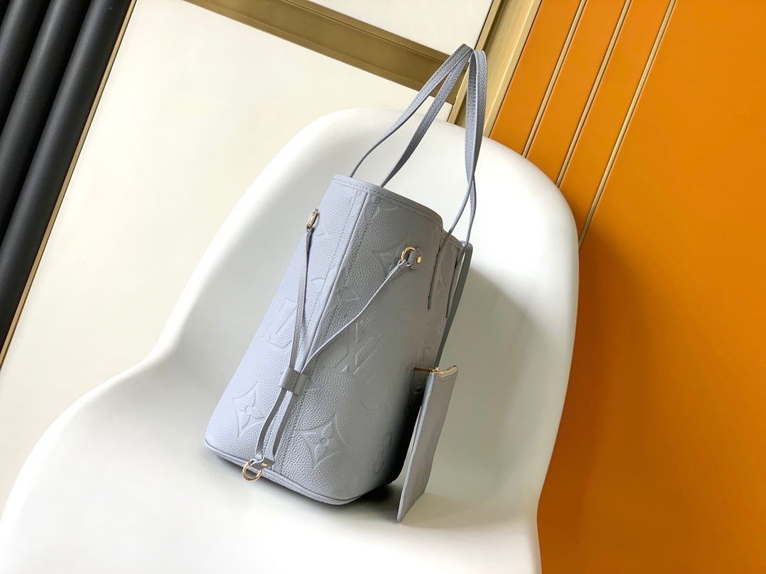 Louis Vuitton Light Blue Embossed Monogram Pattern Leather Tote Shoulder Bag