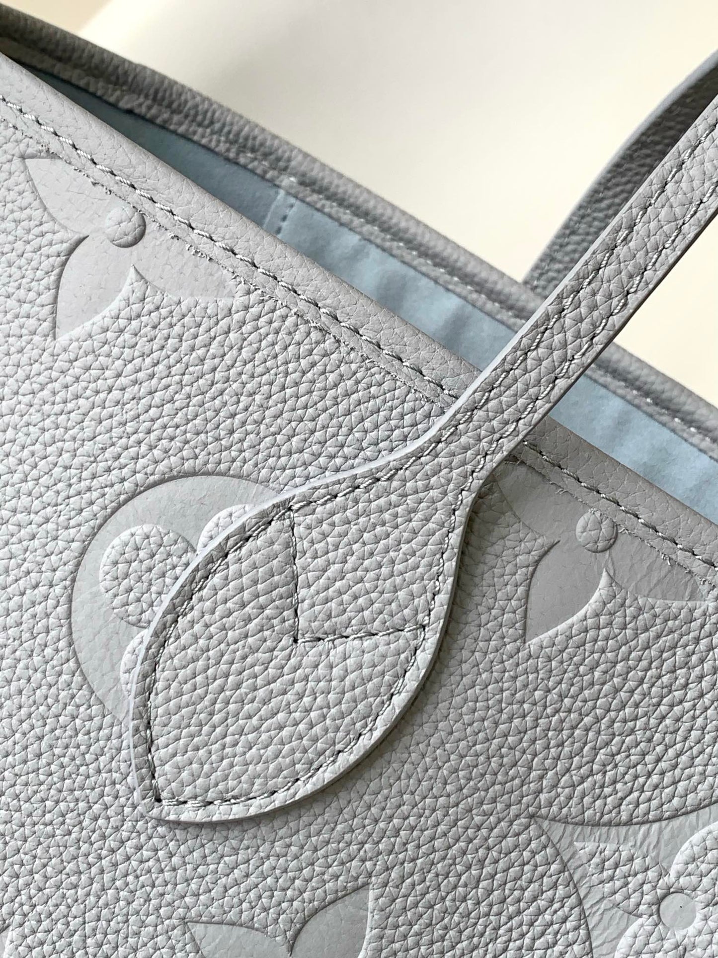 Louis Vuitton Light Blue Embossed Monogram Pattern Leather Tote Shoulder Bag