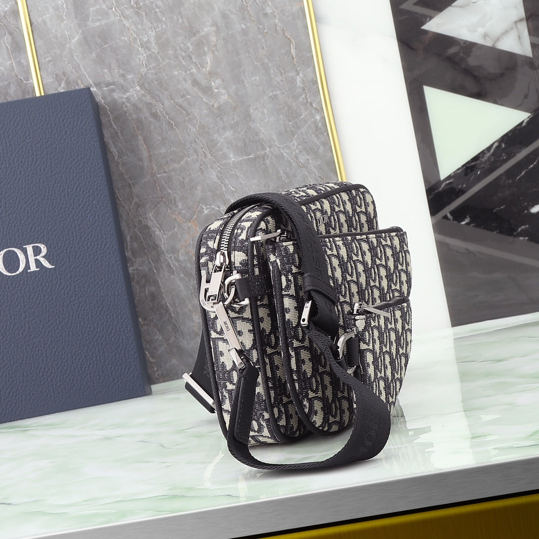 Dior Luxury Monogram Jacquard Crossbody Messenger Bag with Pouch