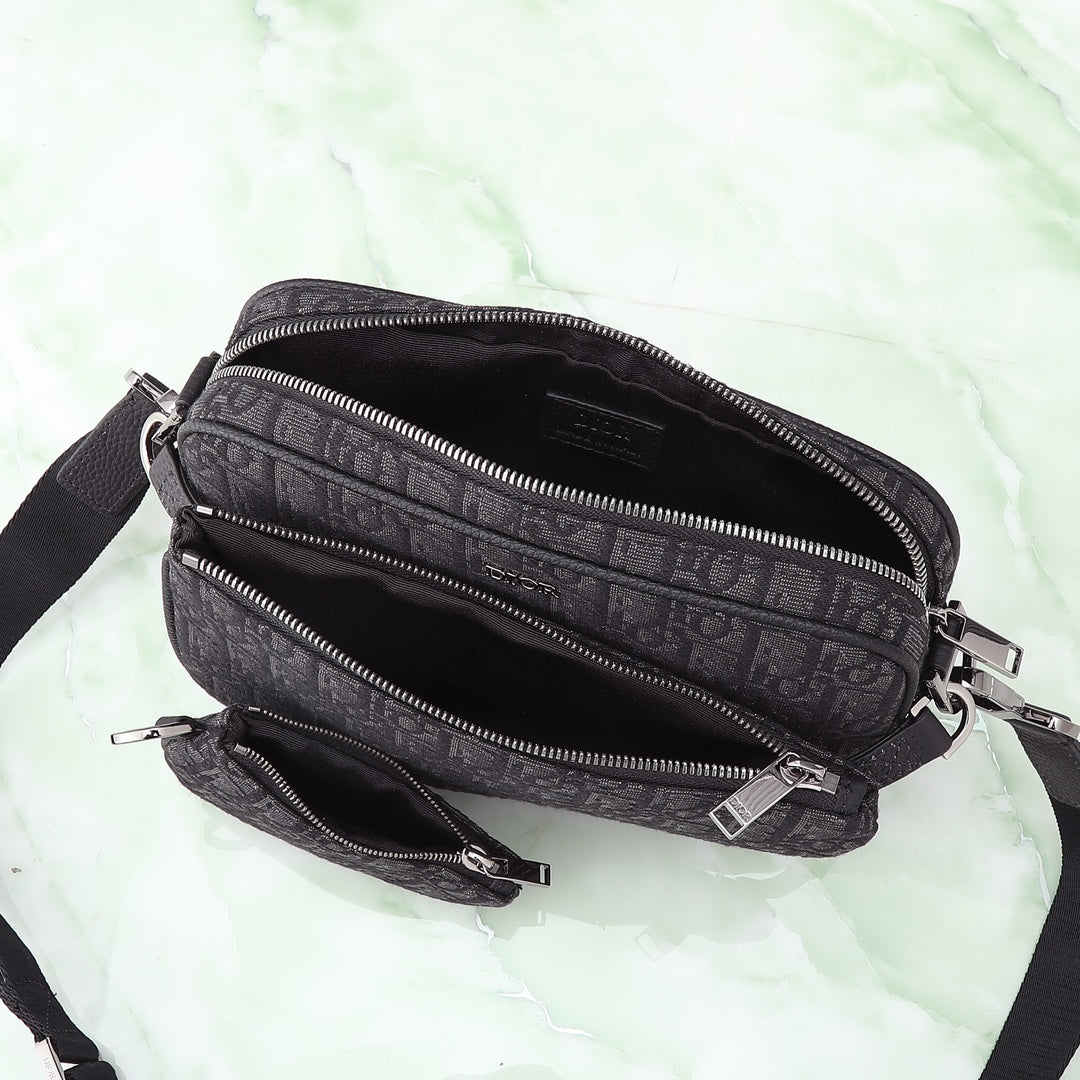 Dior Black Monogram Crossbody Messenger Bag with Detachable Pouch