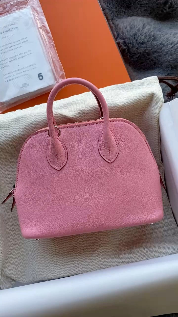 Hermès Bolide 1923 Mini Pink Grained Leather Handbag with Dust Bag and Box