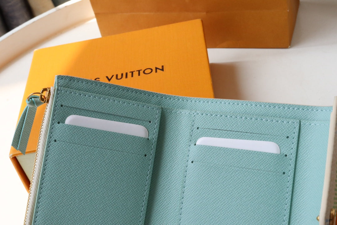 Louis Vuitton Women's Pastel Checkered Leather Card Holder Envelope Wallet