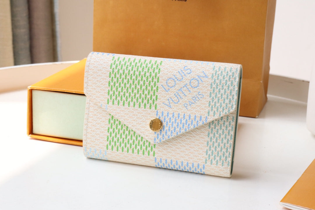 Louis Vuitton Women's Pastel Checkered Leather Card Holder Envelope Wallet