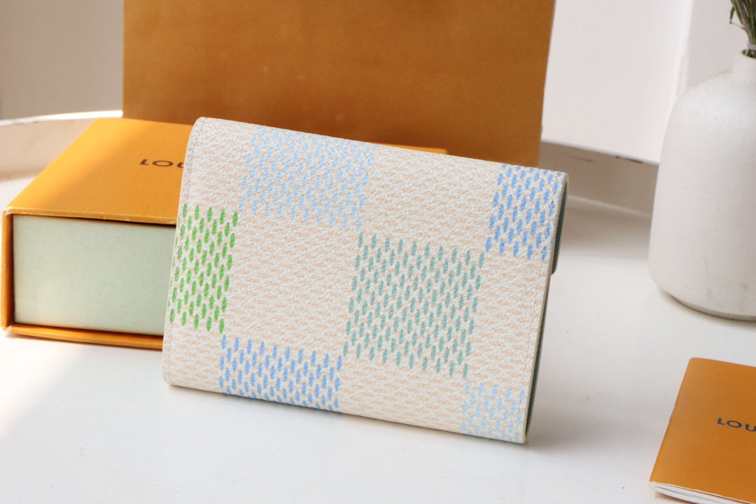 Louis Vuitton Women's Pastel Checkered Leather Card Holder Envelope Wallet