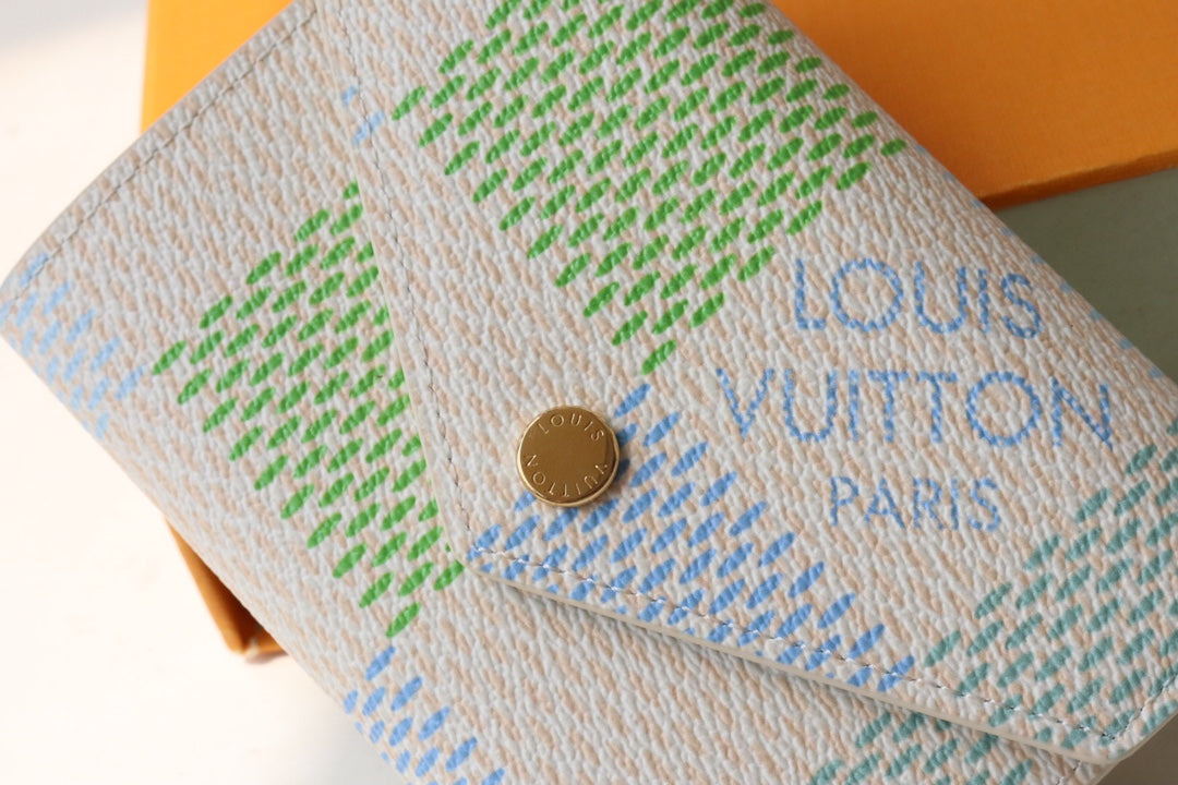 Louis Vuitton Women's Pastel Checkered Leather Card Holder Envelope Wallet