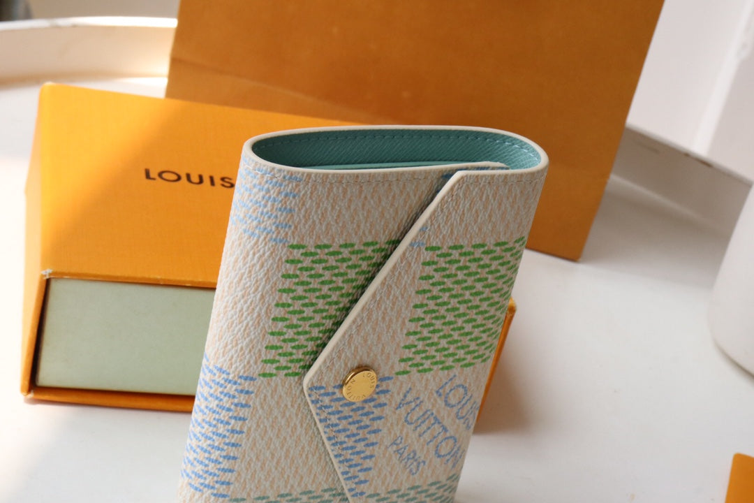 Louis Vuitton Women's Pastel Checkered Leather Card Holder Envelope Wallet