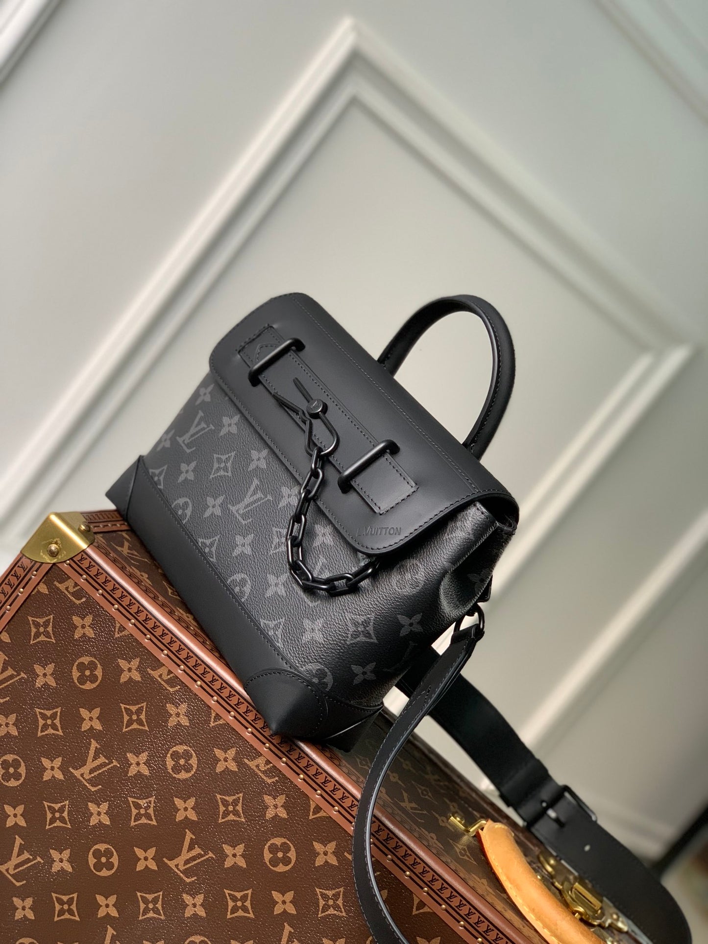 Louis Vuitton Black Monogram Pattern Canvas Crossbody Handbag with Top Handle