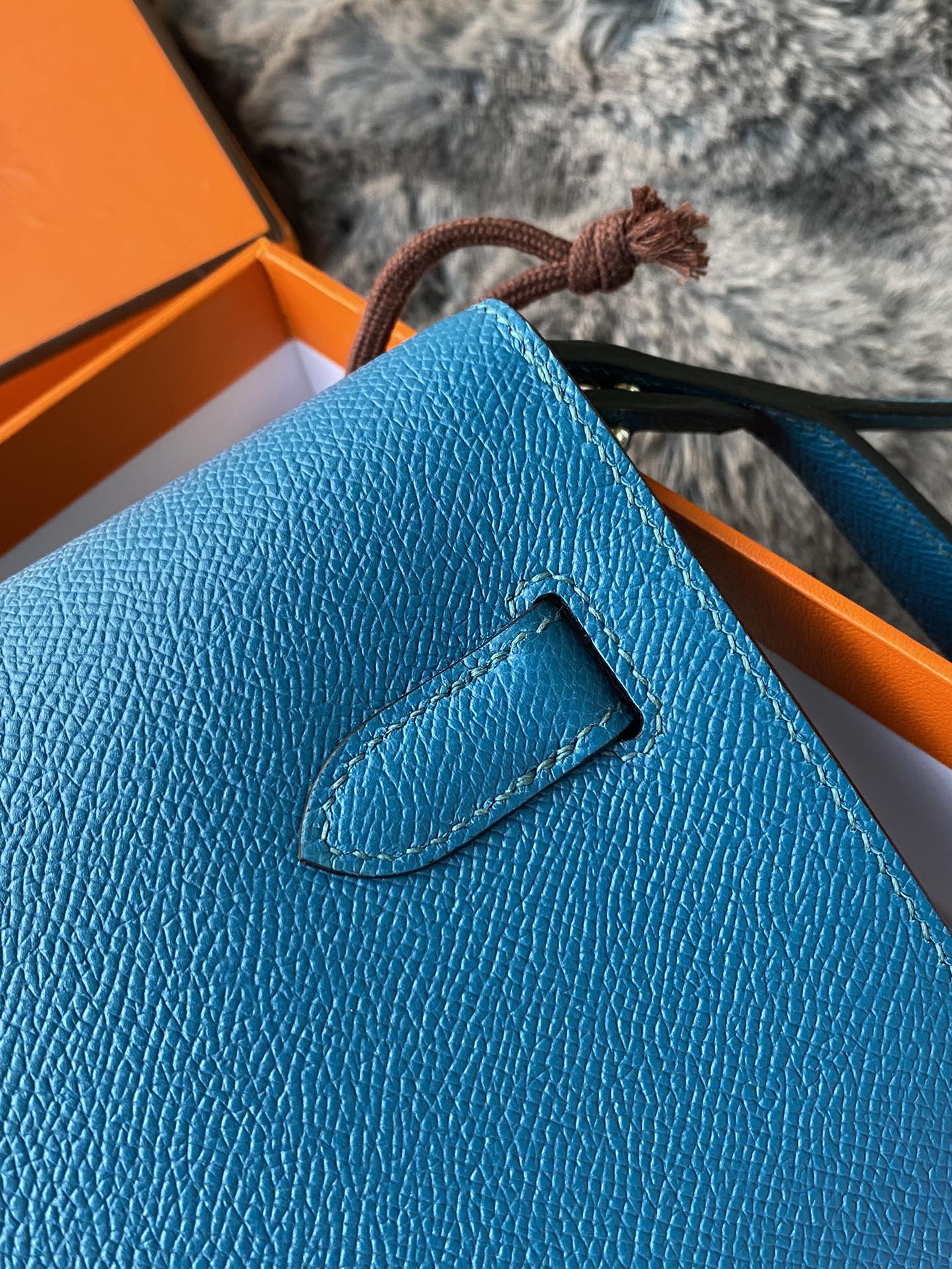 Hermès Kelly Depeche Pouch Blue Leather Clutch with Gold Hardware