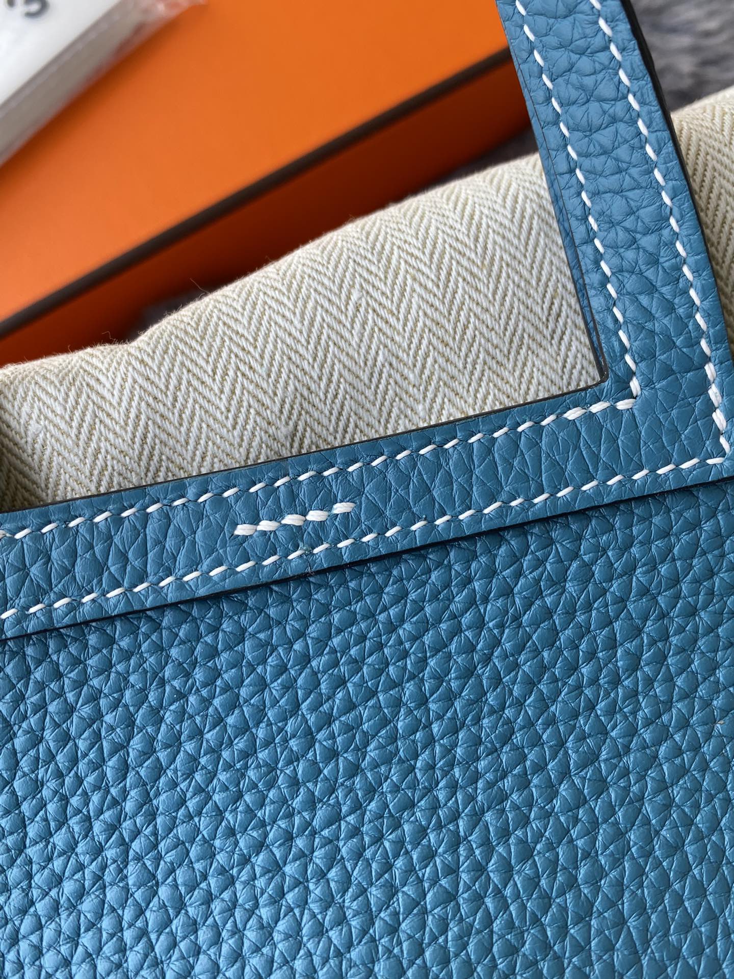 Hermès Blue Grained Leather Handbag with Palladium Buckle Detail