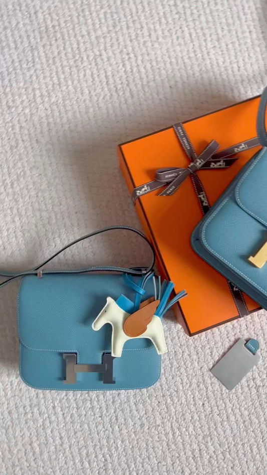 Hermès Constance 18 Bag in Light Blue Epsom Leather with Rodeo Charm