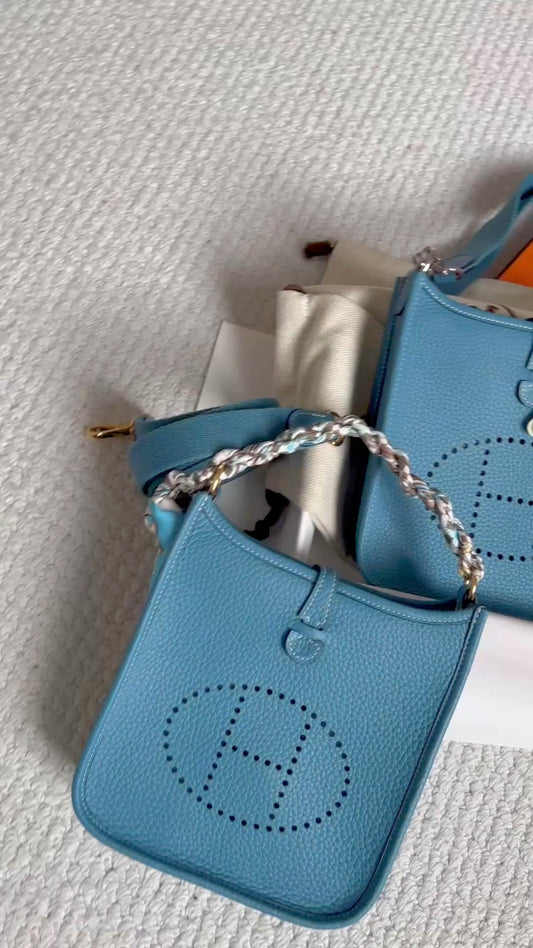 Hermès Evelyne TPM 16 Mini Light Blue Leather Crossbody Bag
