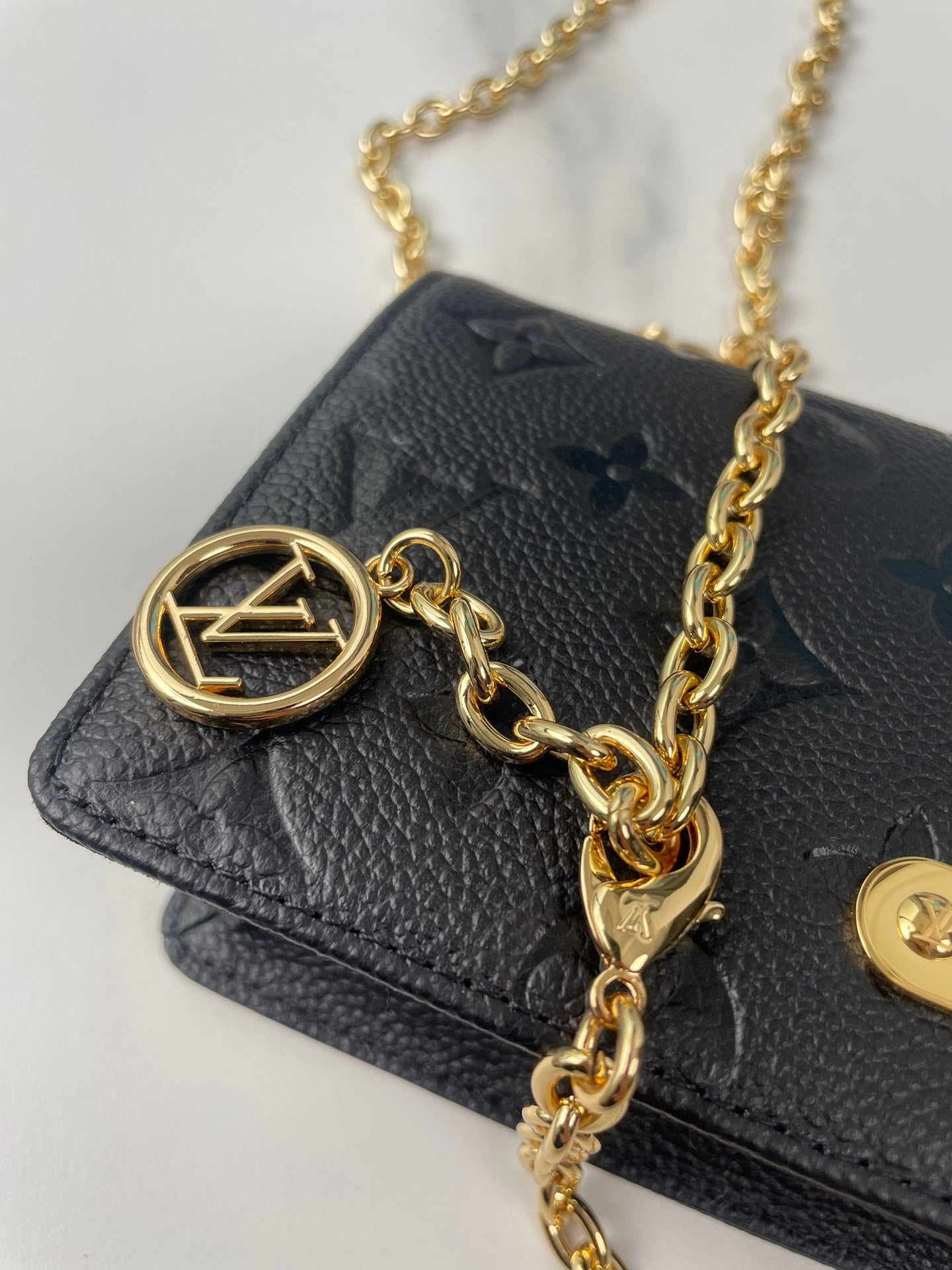 Louis Vuitton Black Embossed Monogram Leather Wallet on Chain Clutch