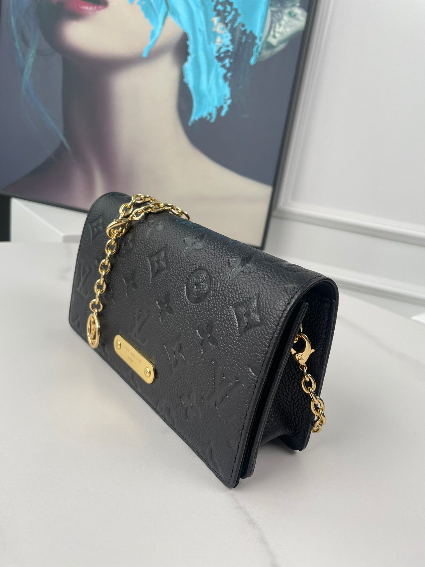 Louis Vuitton Black Embossed Monogram Leather Wallet on Chain Clutch