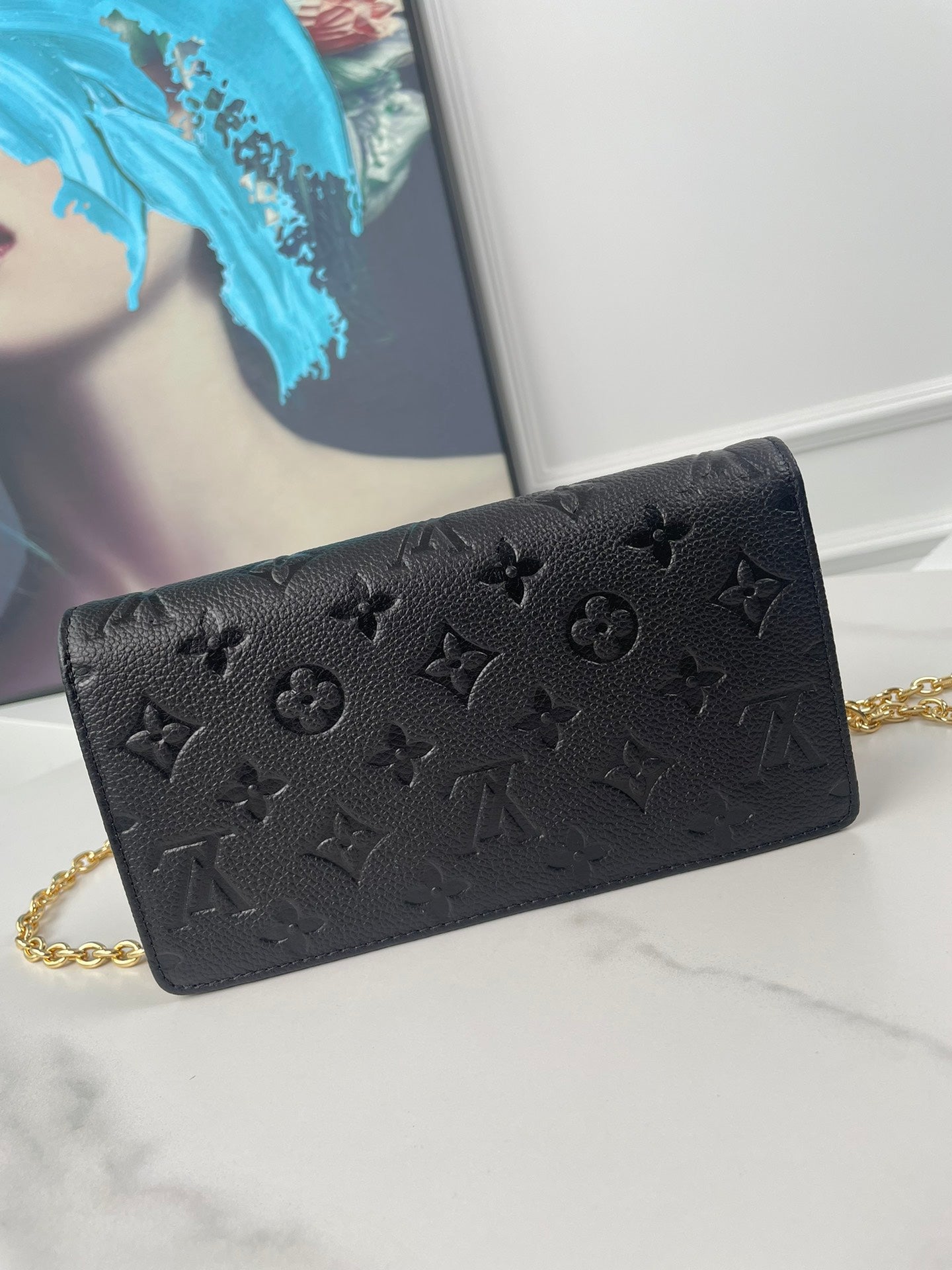 Louis Vuitton Black Embossed Monogram Leather Wallet on Chain Clutch