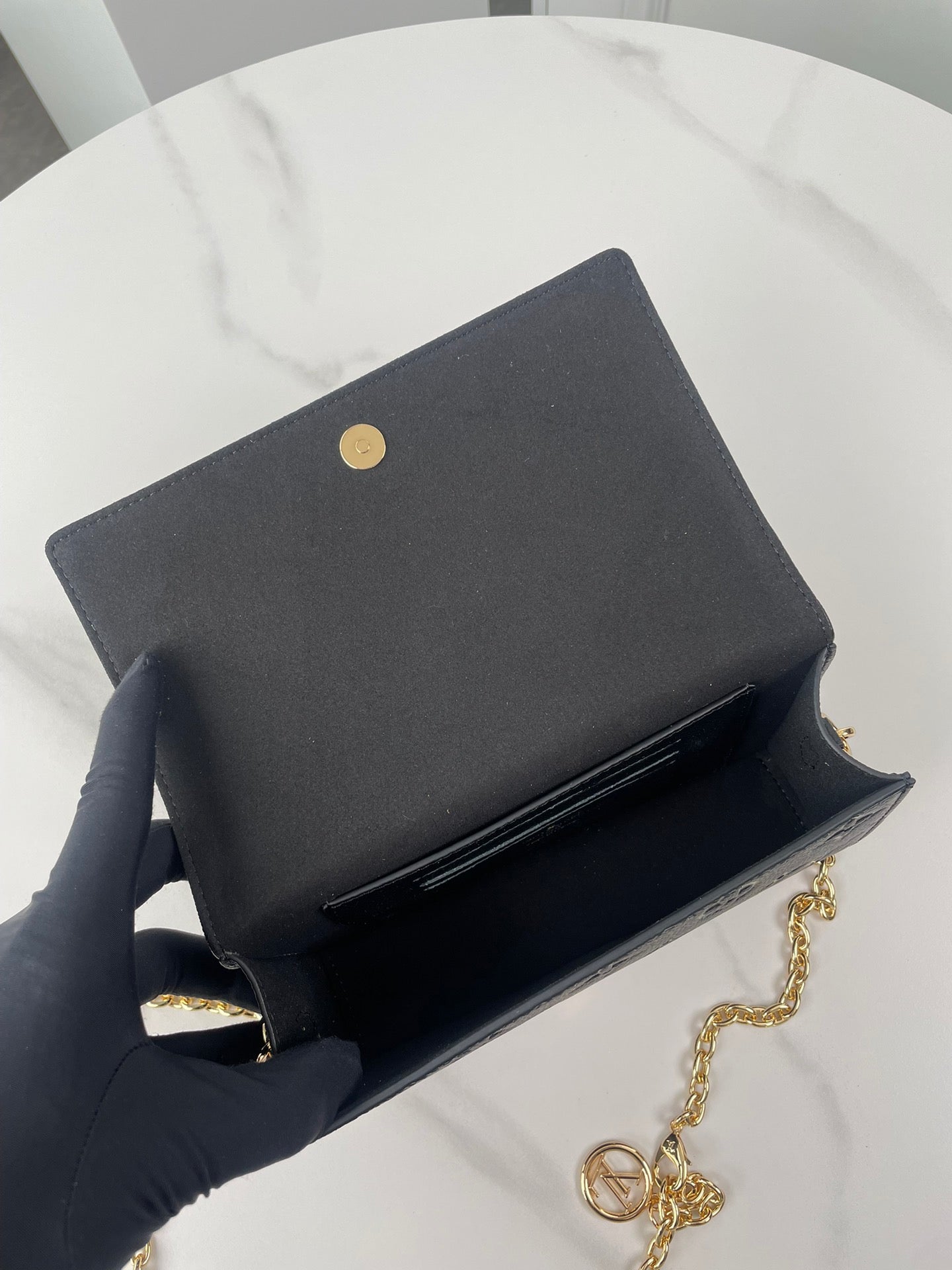 Louis Vuitton Monogram Empreinte Felicie Pochette Black Leather Chain Wallet