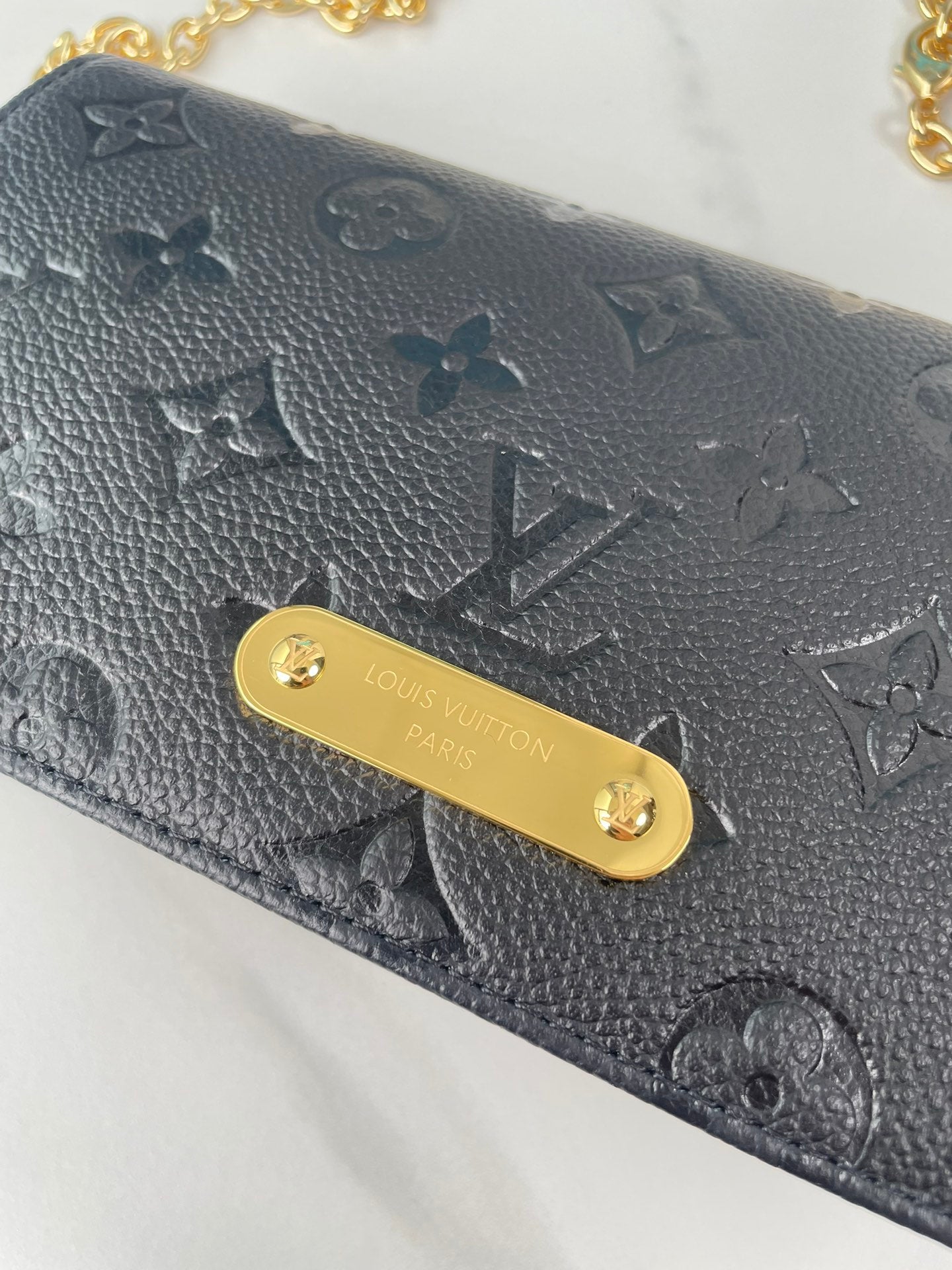Louis Vuitton Black Embossed Monogram Leather Wallet on Chain Clutch