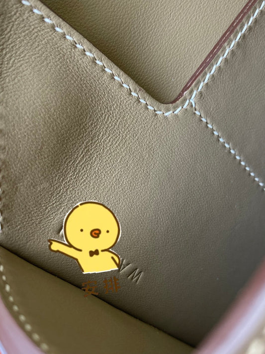 Luxury Grained Leather Handbag Interior Detail - Taupe with Contrast Stitching