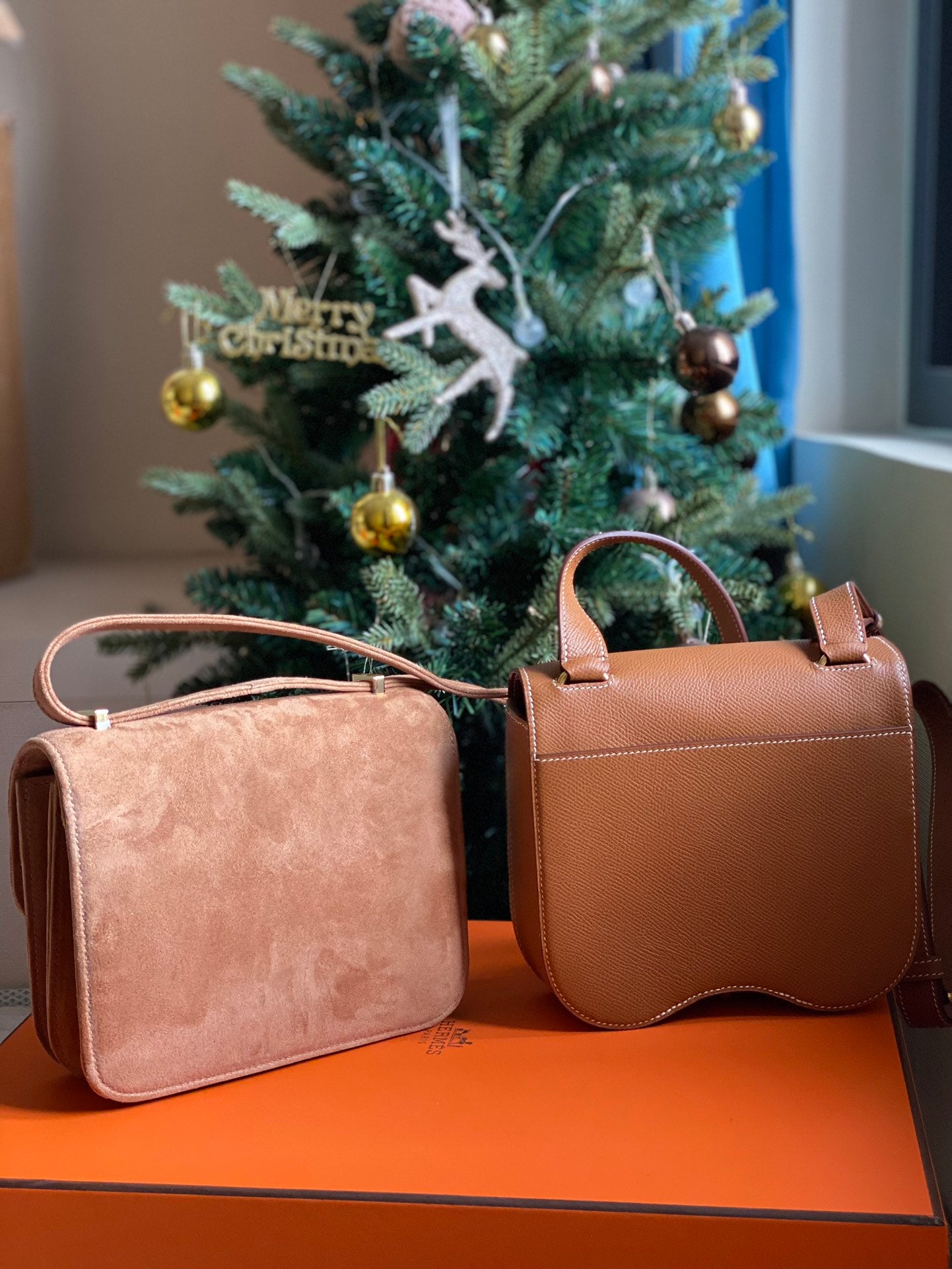 Hermes Constance Suede and Della Cavalleria Leather Handbags - Luxury Duo