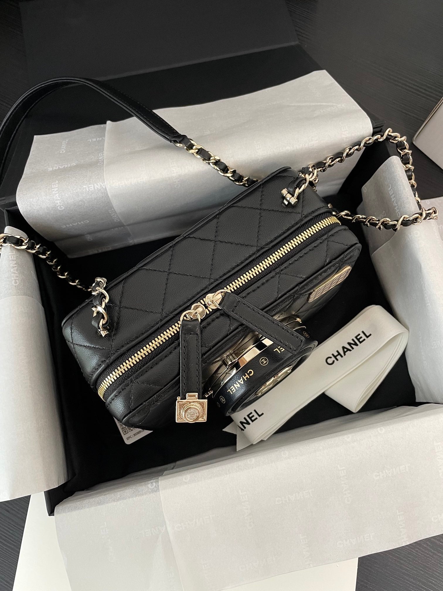 Chanel Quilted Lambskin Camera Case Mini Bag - Black with Gold-Tone Hardware