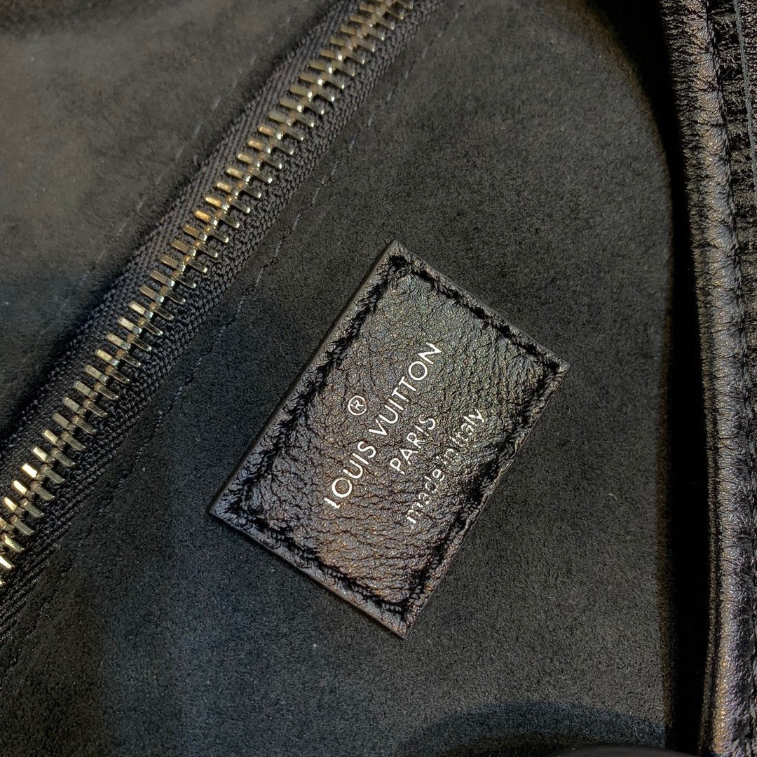 Louis Vuitton Classic Black Leather Hobo Bag with Detachable Monogram Pouch
