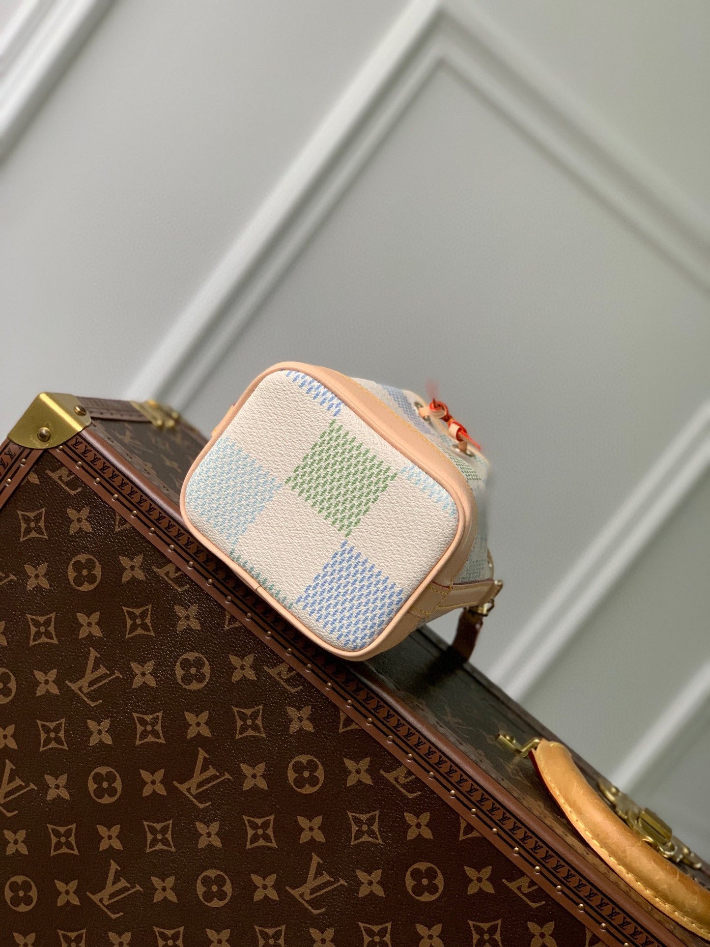 Louis Vuitton Pastel Checkerboard Drawstring Bucket Bag with Leather Strap