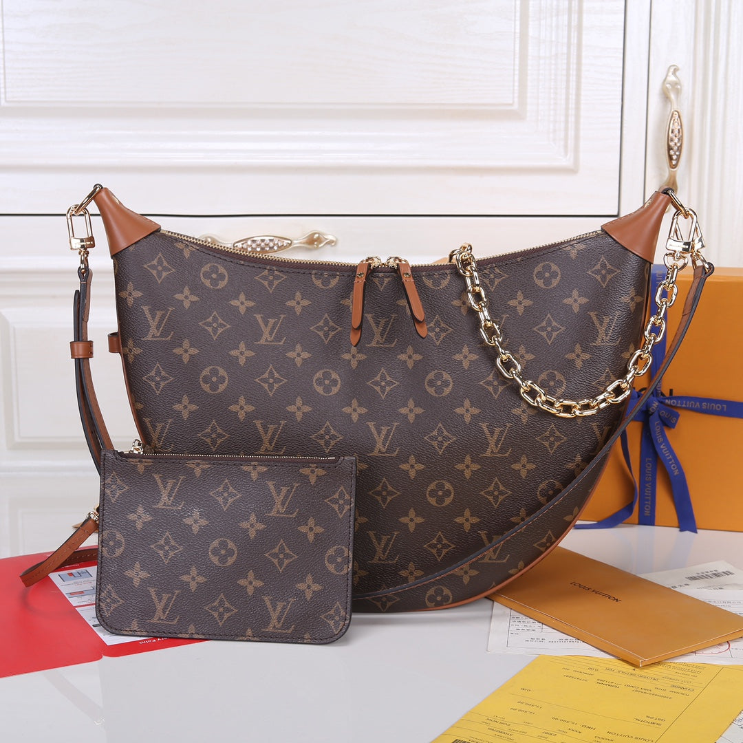 Louis Vuitton Classic Brown Monogram Crescent Shoulder Bag with Gold Chain