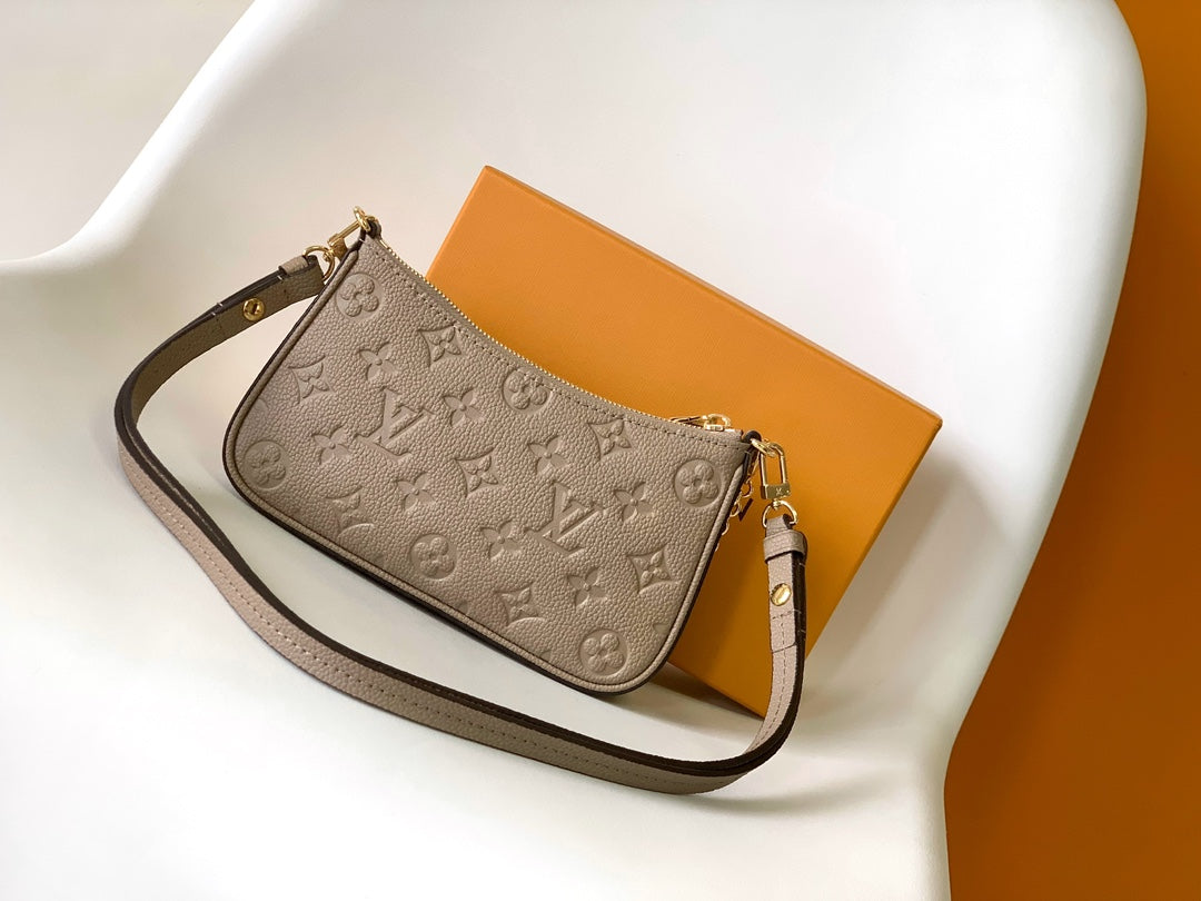 Louis Vuitton Taupe Embossed Leather Shoulder Bag with Gold Chain Strap