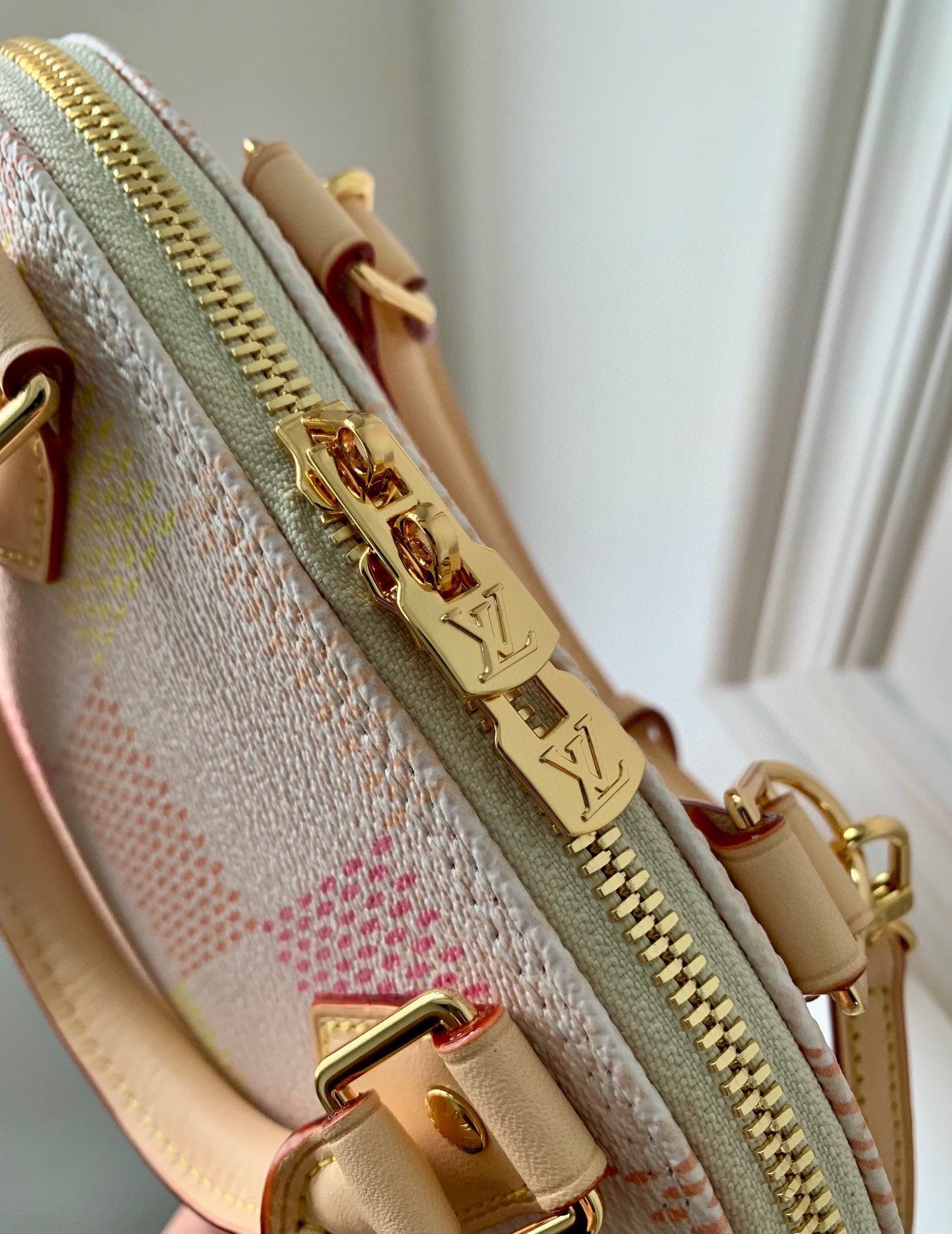 Louis Vuitton Elegant Pastel Checkered Dome Handbag with Leather Top Handle