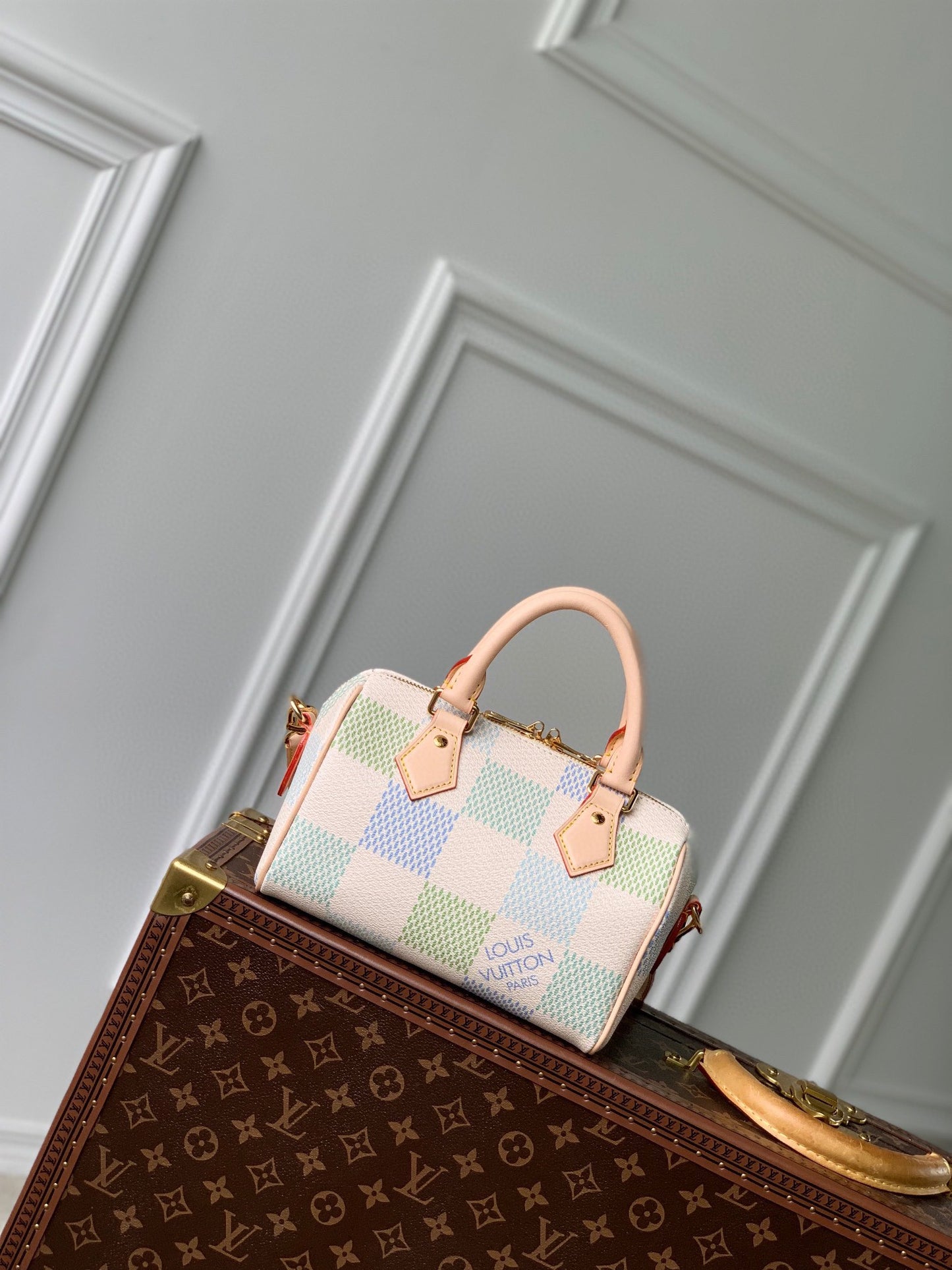 Louis Vuitton Nano Speedy Handbag - Pastel Damier Azur Canvas - Green &amp; Blue