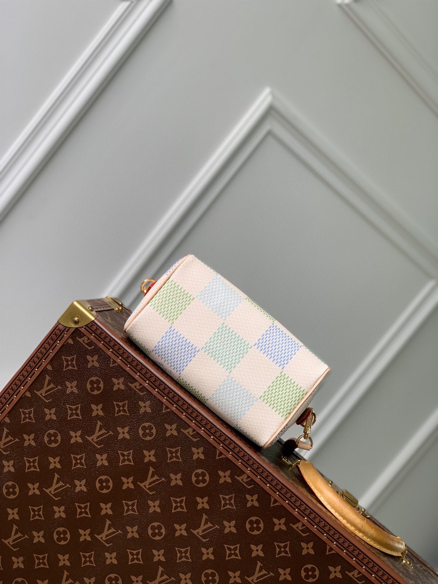 Louis Vuitton Mini Checkerboard Print Barrel Bag with Leather Top Handles