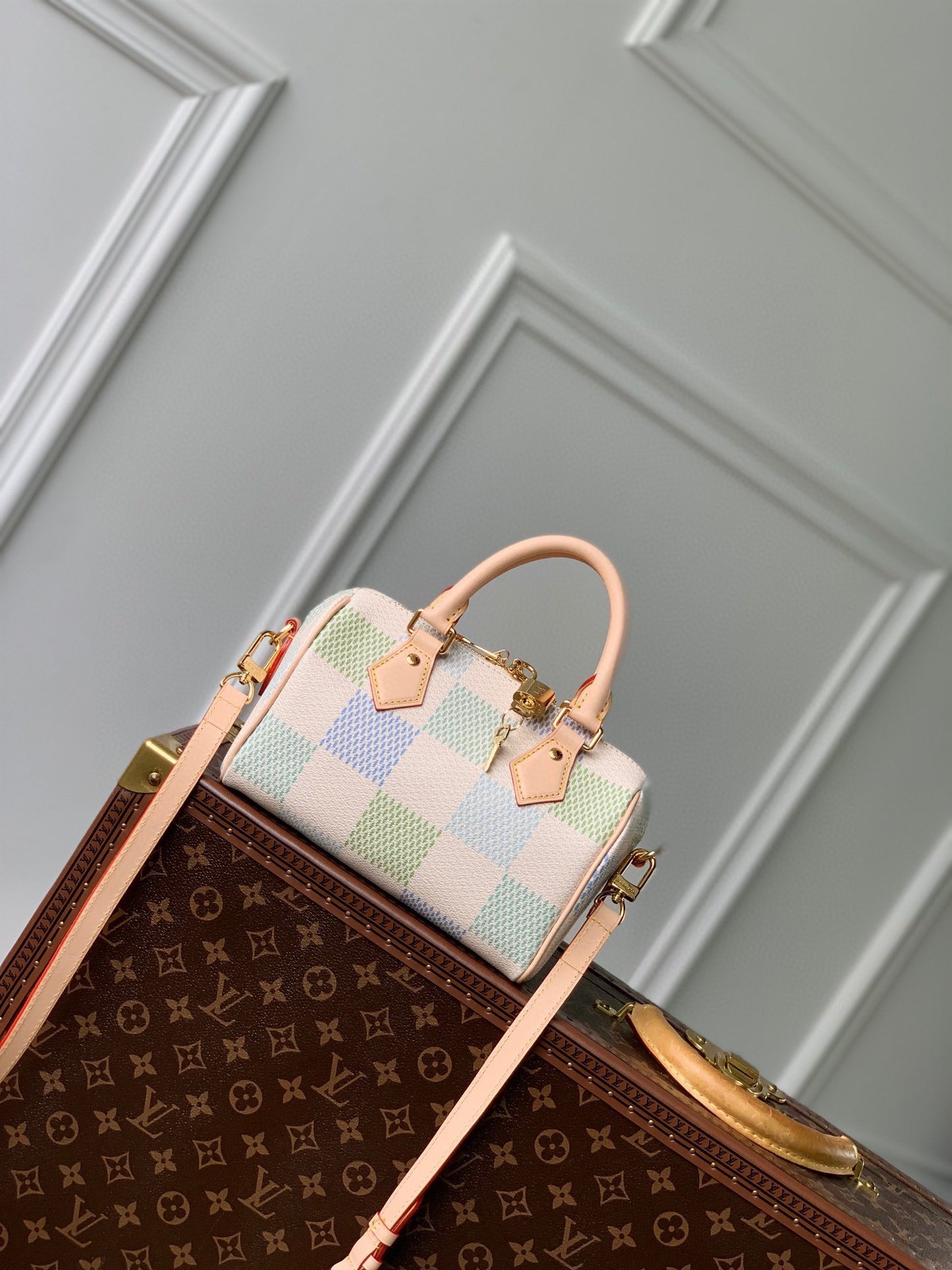 Louis Vuitton Mini Checkerboard Print Barrel Bag with Leather Top Handles