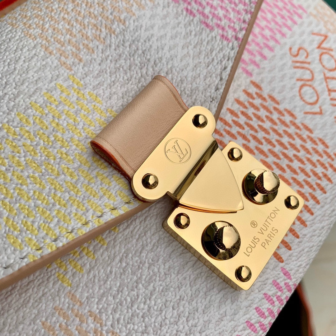 Louis Vuitton Elegant Pastel Checkered Crossbody Handbag with Gold Clasp