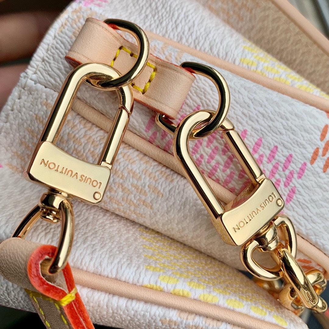 Louis Vuitton Elegant Pastel Checkered Crossbody Handbag with Gold Clasp
